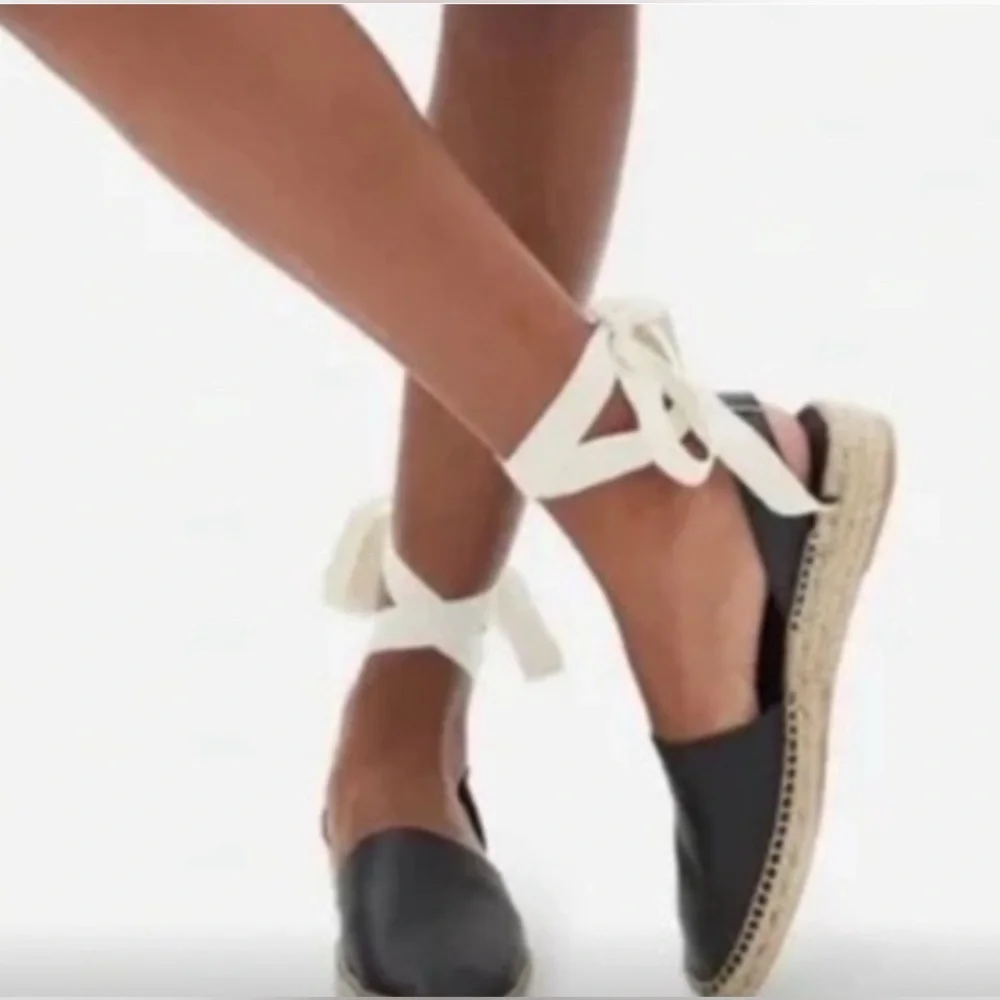 NEW Everlane Black Leather D'Orsay Espadrille Flat